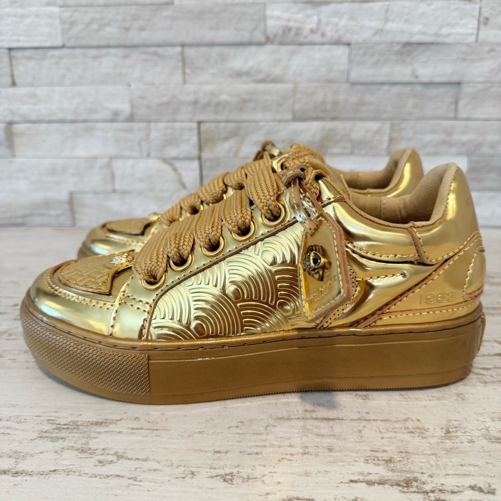 Kurt Geiger London Women's Southbank Tag Gold Metallic Platform Sneakers NEW - Picture 6 of 14